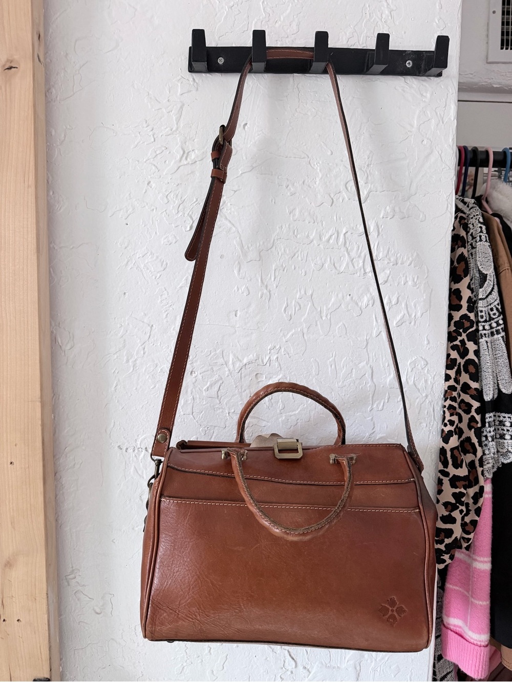 SOME DAMAGE Patricia Nash Cognac Brown Leather Satchel with Top Handle and Strap